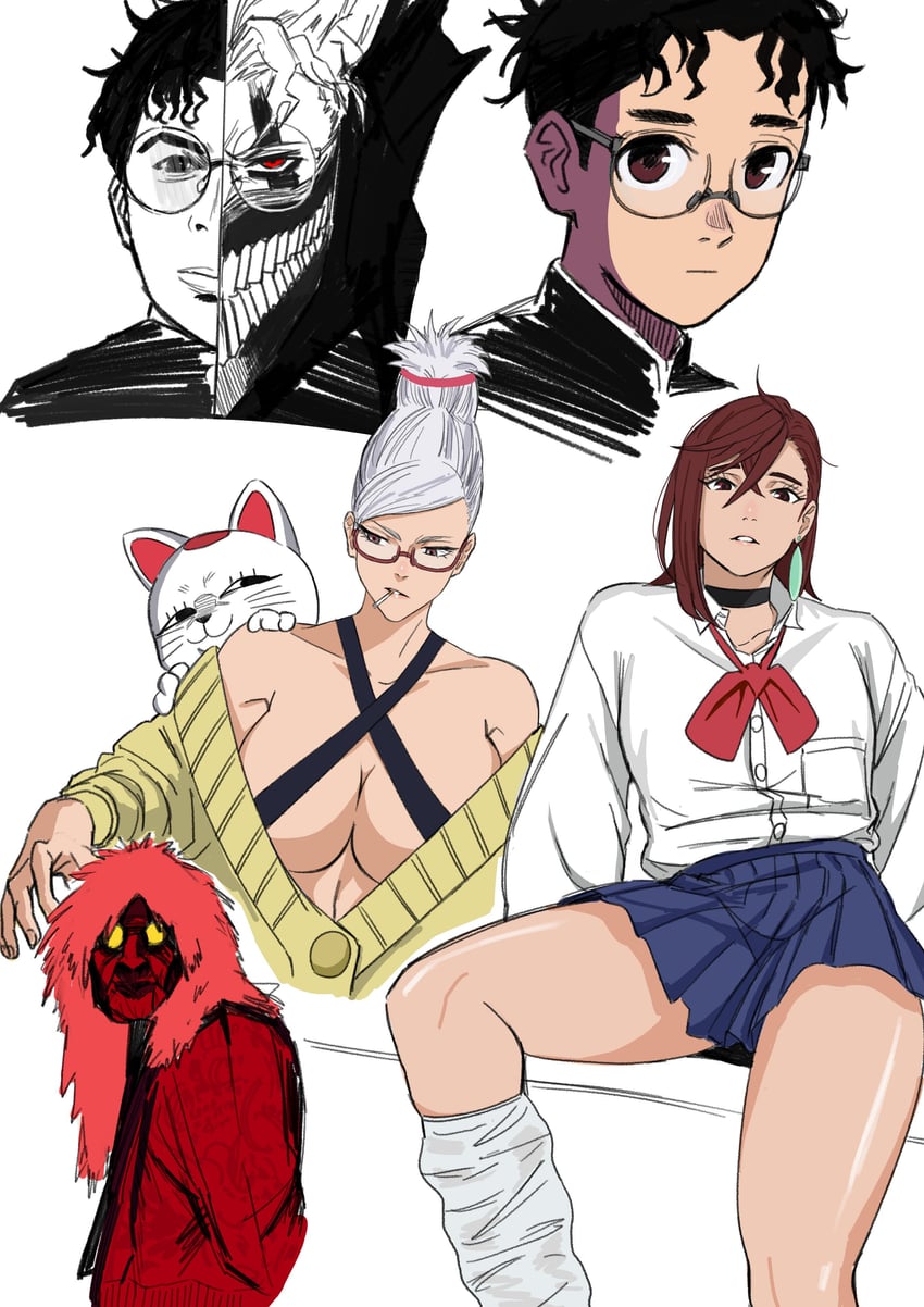 ayase momo, takakura ken, turbo granny, and ayase seiko (dandadan) drawn by mugi_(mugit49)