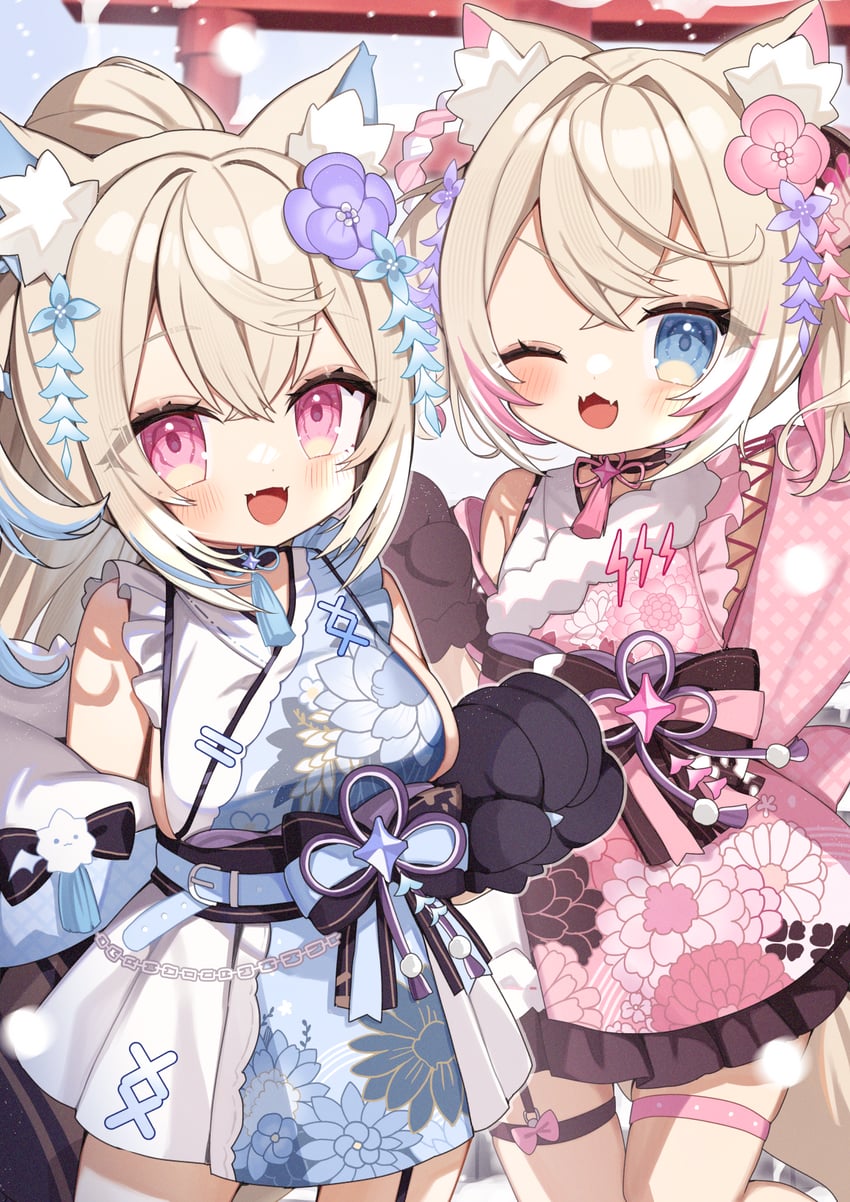 fuwawa abyssgard and mococo abyssgard (hololive and 1 more) drawn by noi_mine