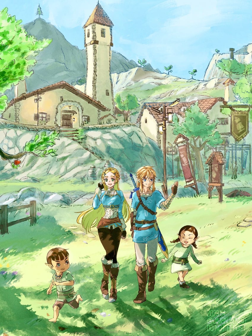 link, princess zelda, nebb, and narah (the legend of zelda and 1 more) drawn by oim8n