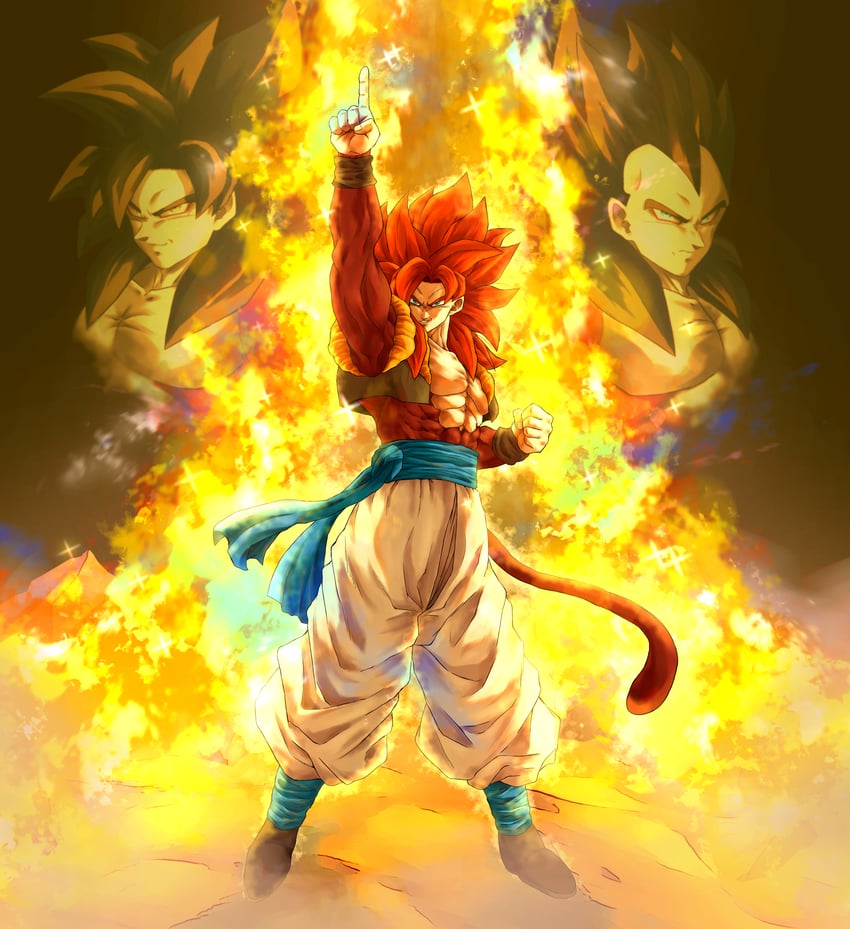son goku, vegeta, and gogeta (dragon ball and 1 more) drawn by papita_pochi