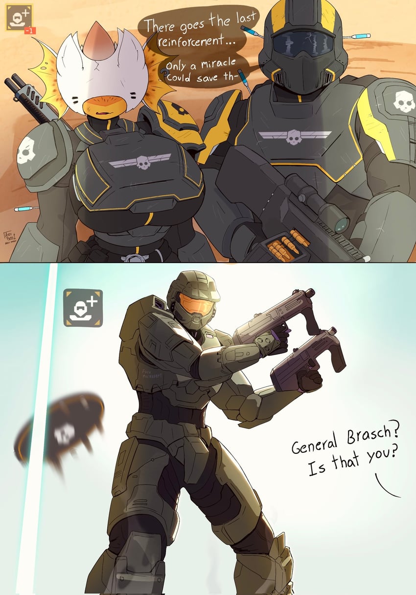 master chief, helldiver, and hunter (halo and 1 more) drawn by arzyparzy