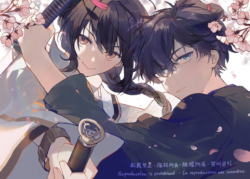 yamato takeru and miyamoto iori (fate and 2 more) drawn by syerii