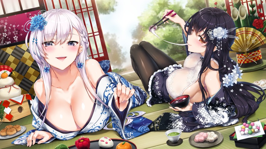 belfast and azuma (azur lane) drawn by hisasi