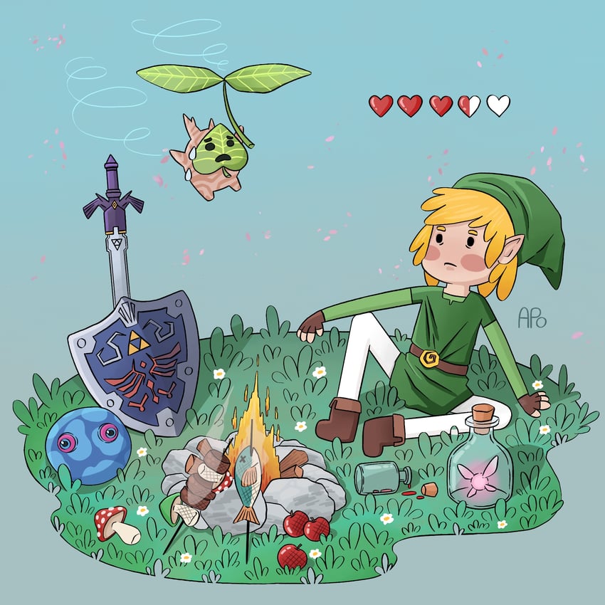 link, korok, and chuchu (the legend of zelda and 2 more) drawn by apolline_madeleine