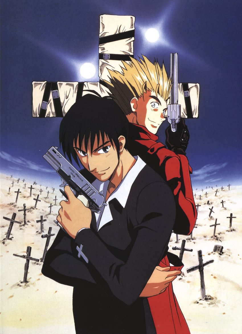 vash the stampede and nicholas d. wolfwood (trigun and 1 more) drawn by yoshimatsu_takahiro