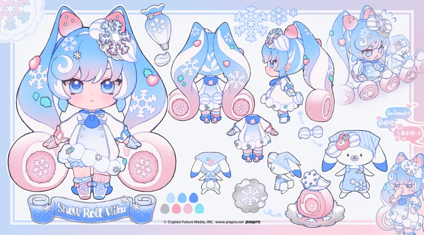 hatsune miku, yuki miku, and rabbit yukine (vocaloid) drawn by oohhya
