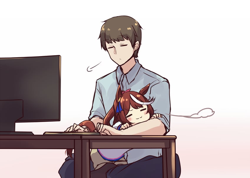 trainer and tokai teio (umamusume) drawn by soramuko