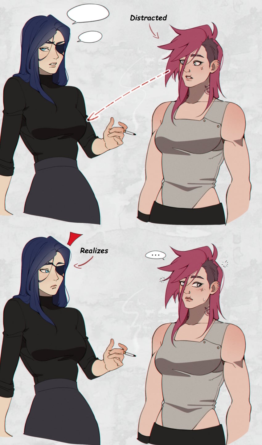vi and caitlyn (league of legends and 1 more) drawn by omy-chan