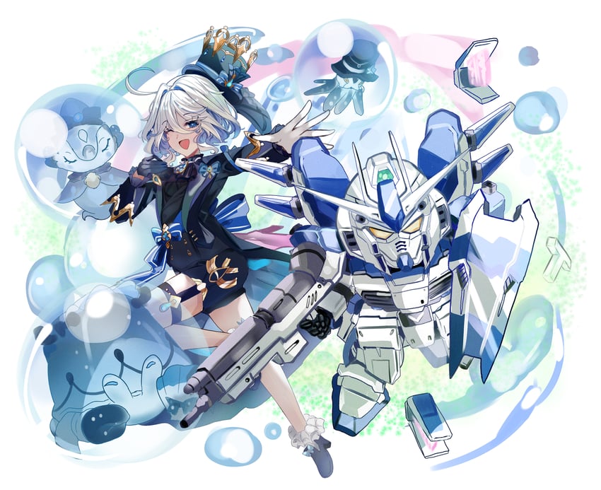 furina, surintendante chevalmarin, gentilhomme usher, mademoiselle crabaletta, and hi-nu gundam (genshin impact and 1 more) drawn by bimmy