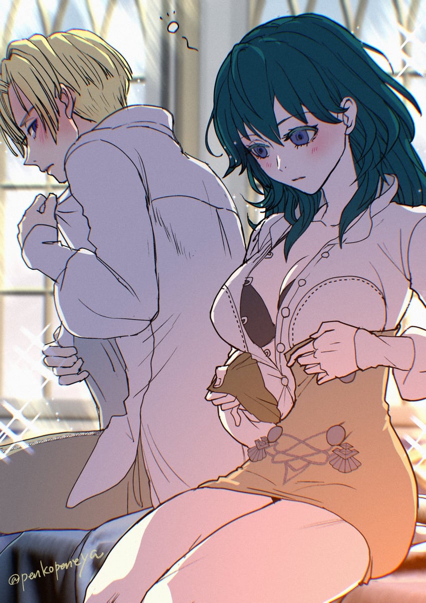 female byleth and dimitri alexandre blaiddyd (fire emblem and 1 more) drawn by koutei_penko