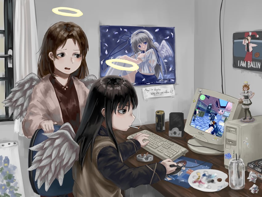 iwakura lain, xp-tan, rakka, reki, and nemu (os-tan and 6 more) drawn by diu9you