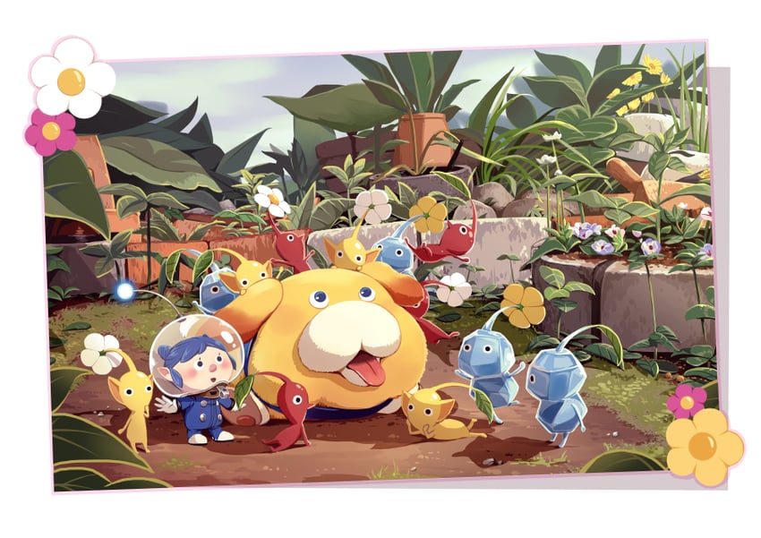 red pikmin, yellow pikmin, rescue officer, oatchi, and ice pikmin (pikmin and 1 more) drawn by potsupo