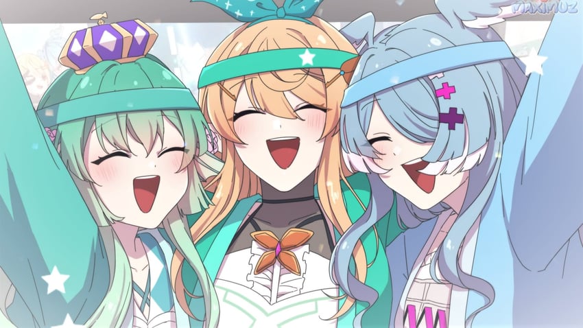 elira pendora, pomu rainpuff, and finana ryugu (nijisanji and 1 more) drawn by maximuz00
