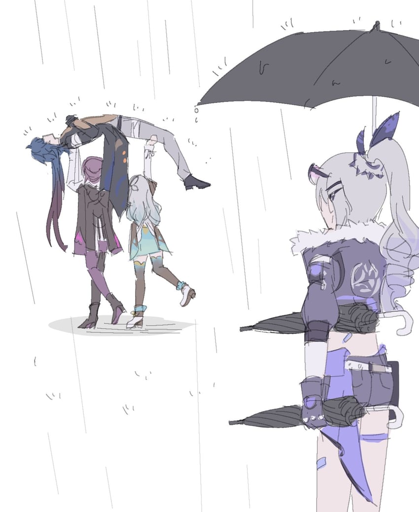 firefly, kafka, silver wolf, and blade (honkai and 1 more) drawn by gnarlypzofbread