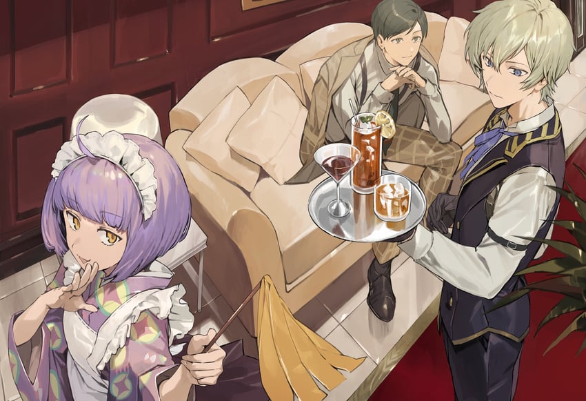 tsukahara neko, osoto masaki, and atori haruto (tasokare hotel) drawn by hashibiro_kou_(garapiko_p)