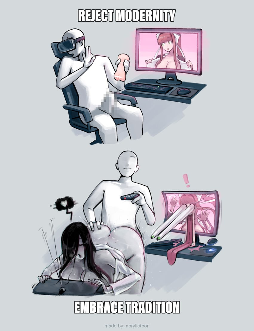 monika and yamamura sadako (doki doki literature club and 1 more) drawn by acrylictoon
