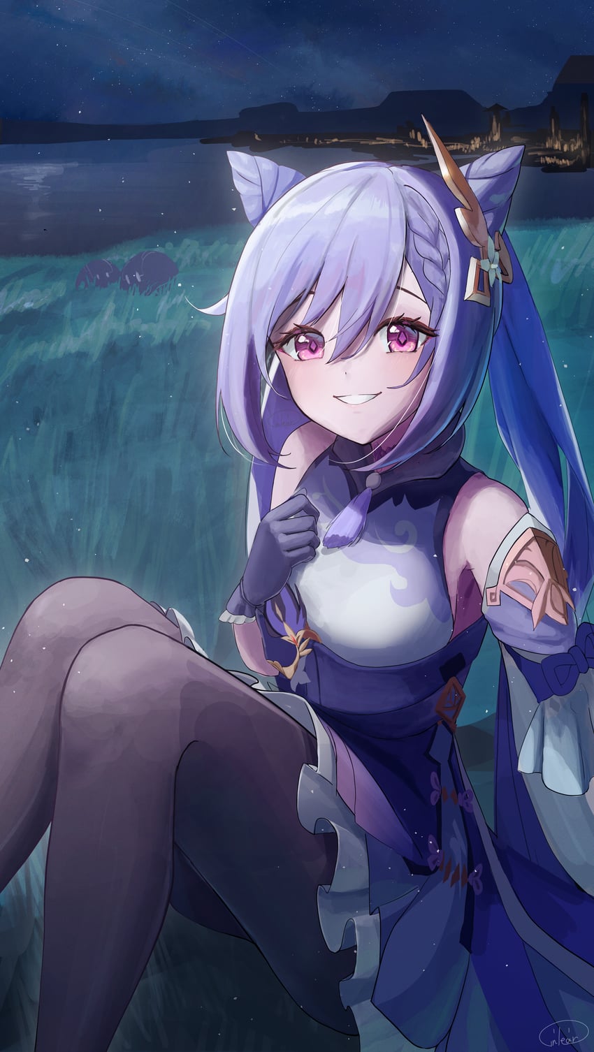 keqing and slime (genshin impact) drawn by ginlear
