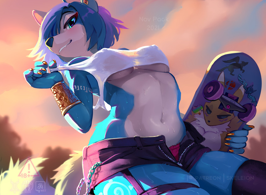 renamon and krystal (digimon and 2 more) drawn by skeleion