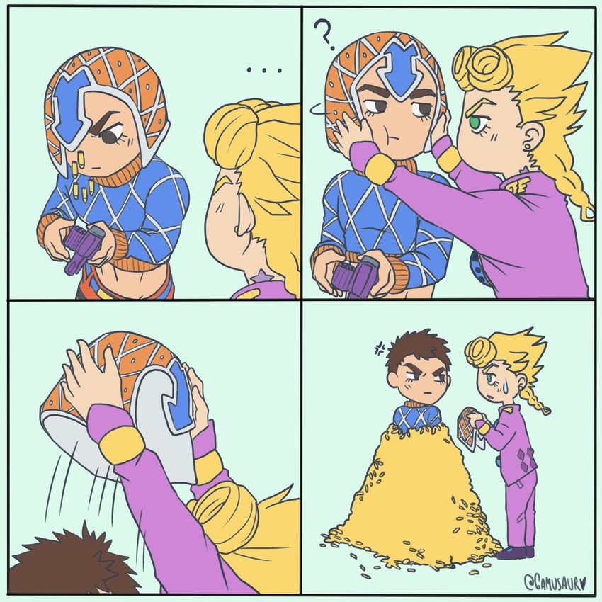 giorno giovanna and guido mista (jojo no kimyou na bouken and 1 more) drawn by gamusaur