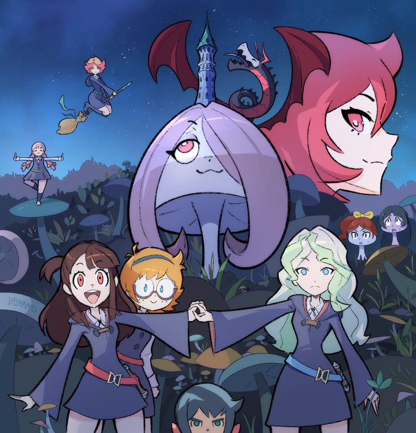 kagari atsuko, diana cavendish, sucy manbavaran, amanda o'neill, shiny chariot, and 4 more (little witch academia) drawn by lotsalalalas