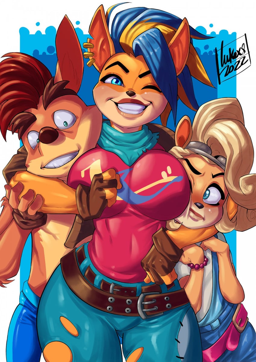 coco bandicoot, crash bandicoot, and tawna bandicoot (crash bandicoot and 1 more) drawn by lukex8