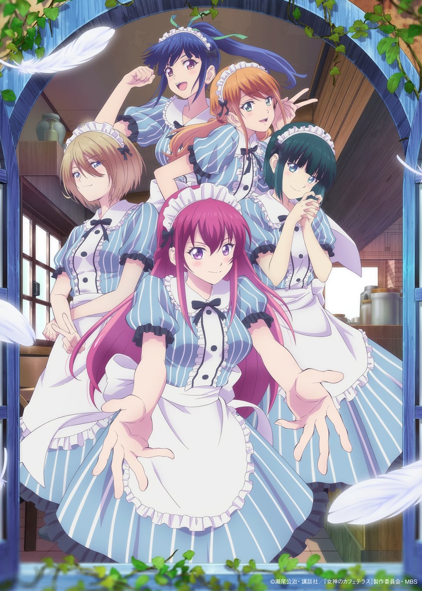 hououji akane, tsukishima riho, makuzawa ouka, ono shiragiku, and tsuruga ami (megami no cafe terrace)
