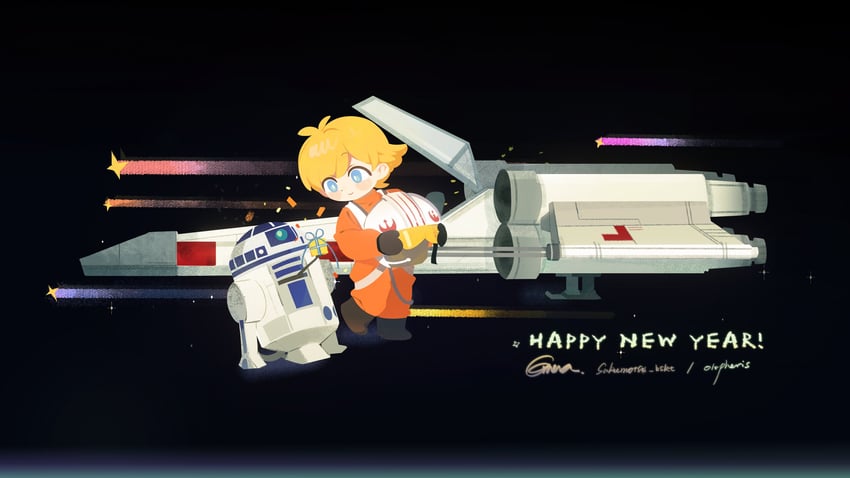 luke skywalker and r2-d2 (star wars) drawn by olopheris