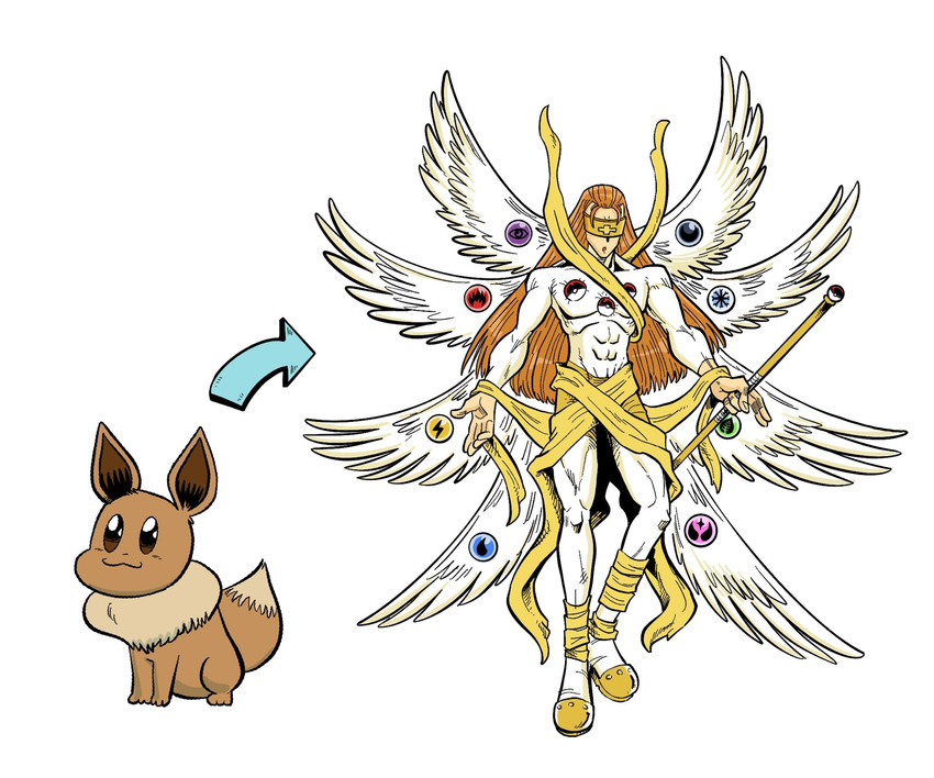 eevee and angemon (pokemon and 1 more) drawn by sam_o