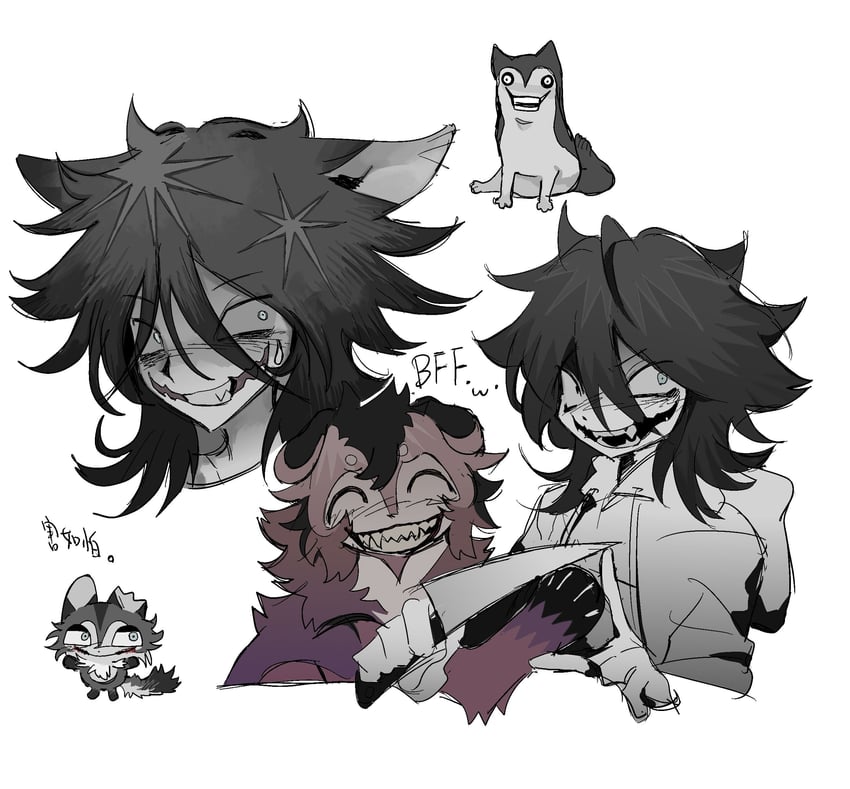 jeff the killer and smile dog (creepypasta) drawn by xiboliya_suanxing_shengwu