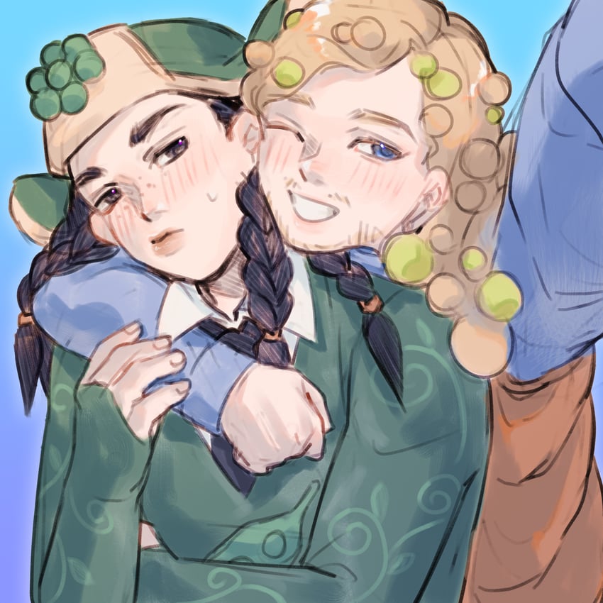 mamezuku rai and higashikata norisuke iv (jojo no kimyou na bouken and 1 more) drawn by xiaorong