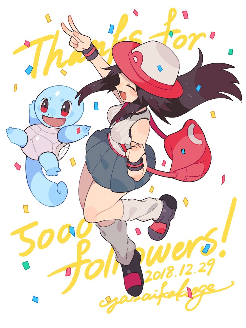 leaf and squirtle (pokemon and 2 more) drawn by yasaikakiage