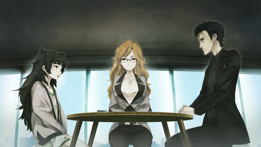 okabe rintarou, kiryuu moeka, and hiyajou maho (steins;gate and 1 more) drawn by huke