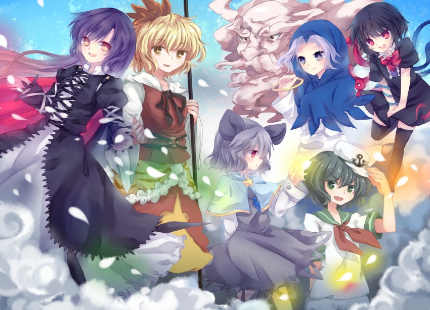 nazrin, hijiri byakuren, houjuu nue, toramaru shou, murasa minamitsu, and 2 more (touhou and 1 more) drawn by nonaka