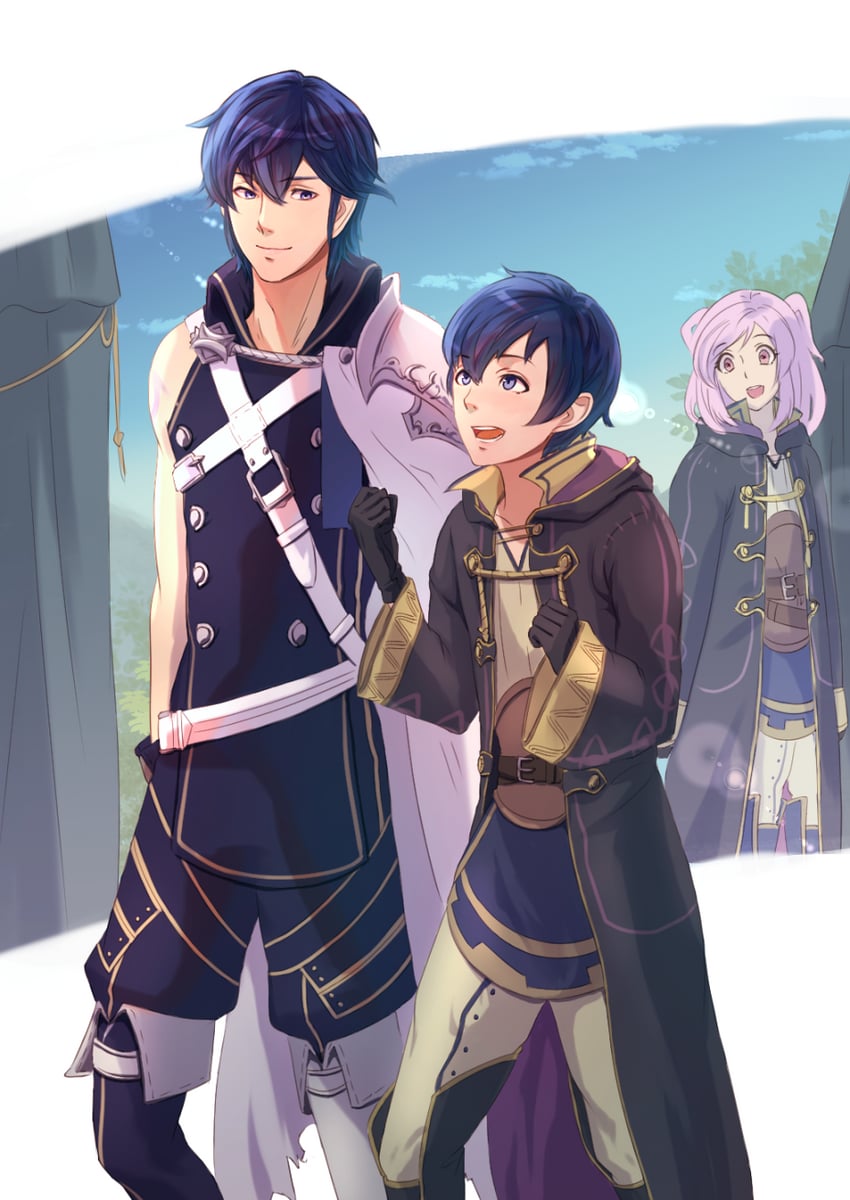 female robin, chrom, and male morgan (fire emblem and 1 more) drawn by riou_(pooh920)
