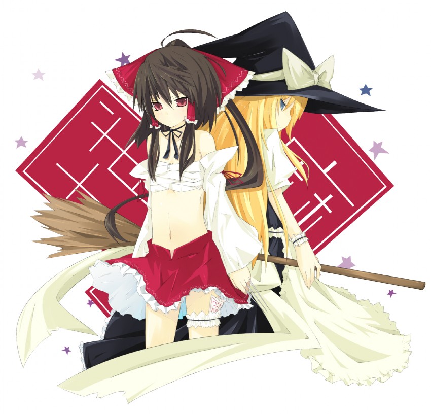 hakurei reimu and kirisame marisa (touhou) drawn by kitsune_(scaz)