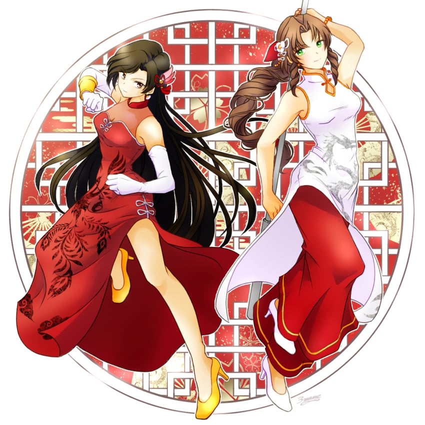 tifa lockhart and aerith gainsborough (final fantasy and 1 more) drawn by 3mame_000_185