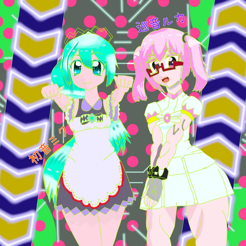 hatsune miku and megurine luka (vocaloid) drawn by andymoe