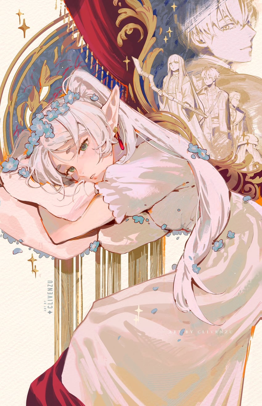 frieren, fern, stark, himmel, eisen, and 1 more (sousou no frieren) drawn by clivenzu