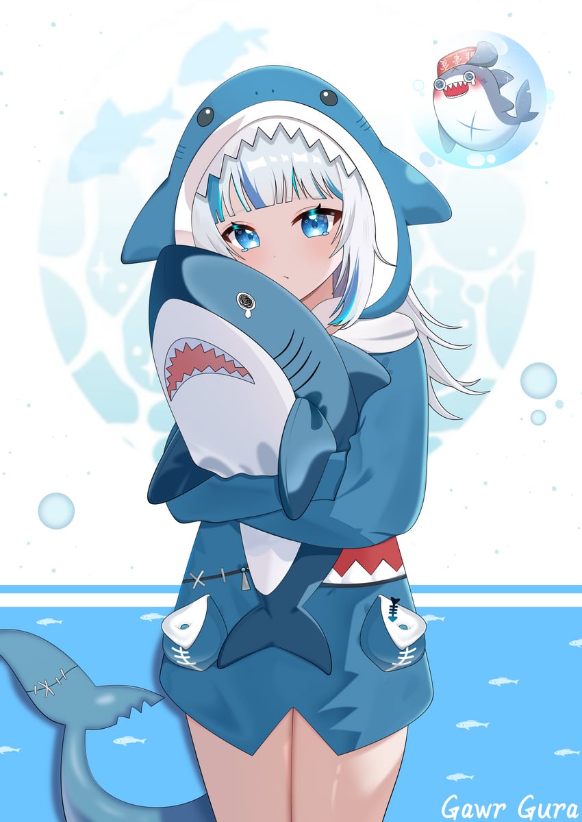 gawr gura and bloop (hololive and 1 more) drawn by naa_jelly