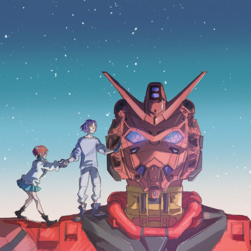 amate yuzuriha, shuji ito, and red gundam (gundam and 1 more) drawn by inu_no_friend