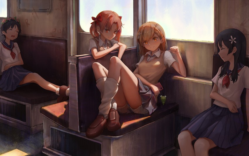 misaka mikoto, shirai kuroko, saten ruiko, uiharu kazari, and gekota (toaru majutsu no index and 2 more) drawn by bingwei_huang