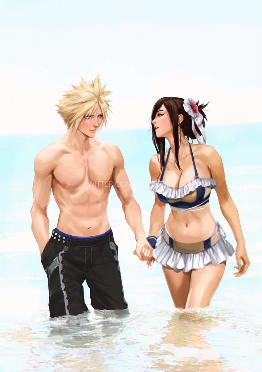 tifa lockhart and cloud strife (final fantasy and 3 more) drawn by spykeee