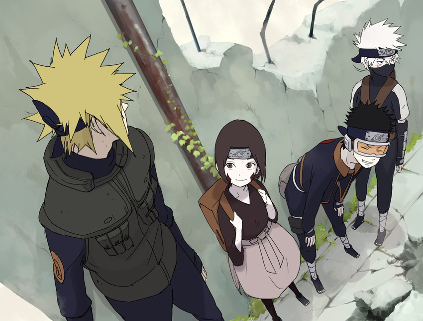 uchiha obito, namikaze minato, and nohara rin (naruto and 1 more) drawn by tori_(silver_bell55)