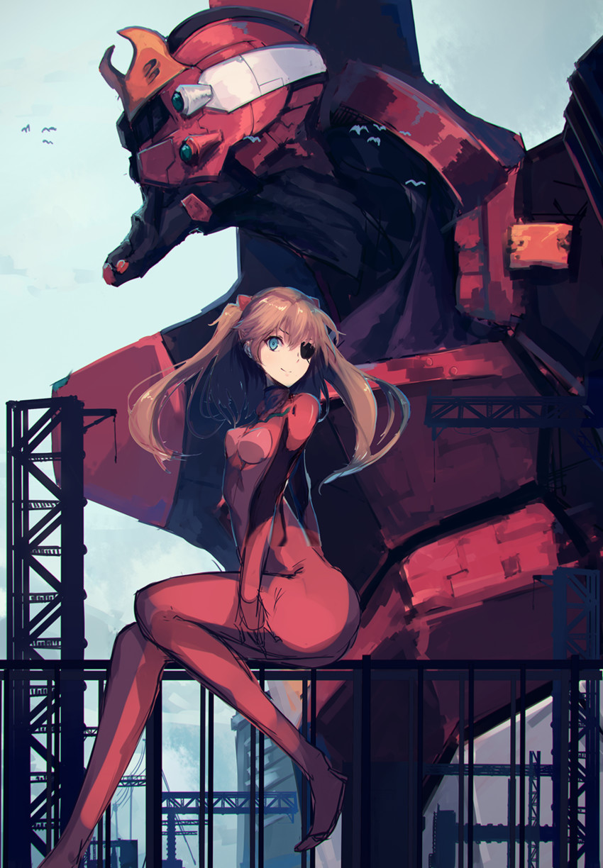 souryuu asuka langley and eva 02 (neon genesis evangelion and 2 more) drawn by rean_(r_ean)