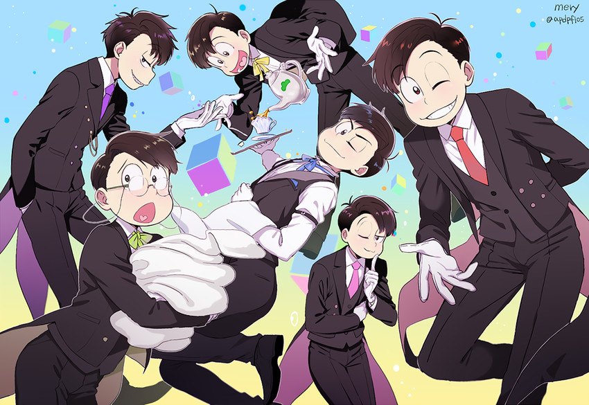 matsuno osomatsu, matsuno karamatsu, matsuno ichimatsu, matsuno jyushimatsu, matsuno choromatsu, and 1 more (osomatsu and 2 more) drawn by mery_(yangmalgage)