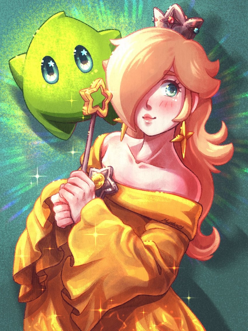 rosalina, luma, and green luma (mario and 2 more) drawn by mystar21