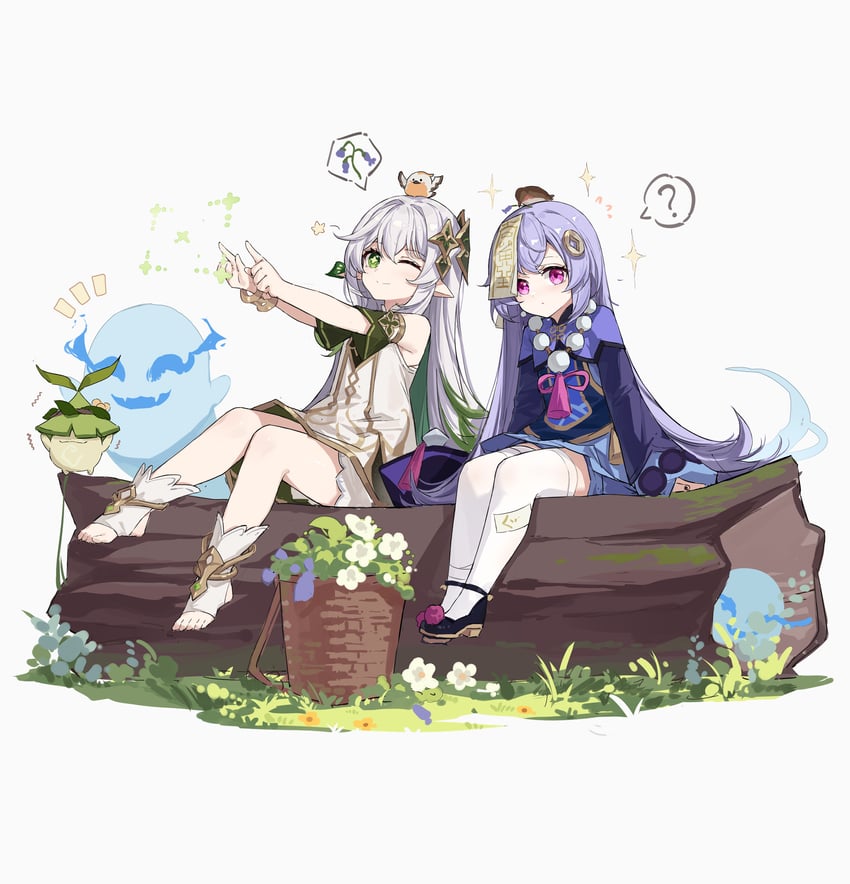 nahida, qiqi, aranara, and tamura yukari (genshin impact) drawn by yajuu