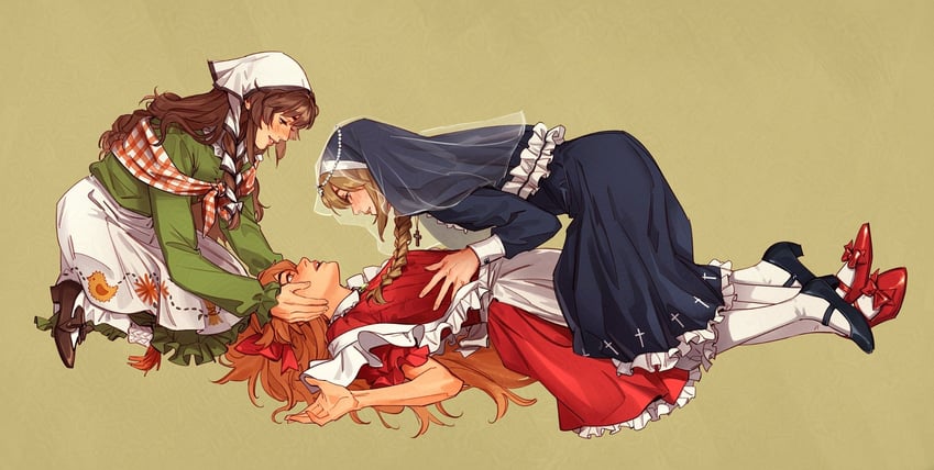 elise liedl, lebkuchen, and freya (little goody two shoes) drawn by lesly_oh
