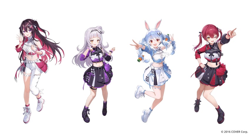 houshou marine, usada pekora, murasaki shion, and azki (hololive) drawn by ekao