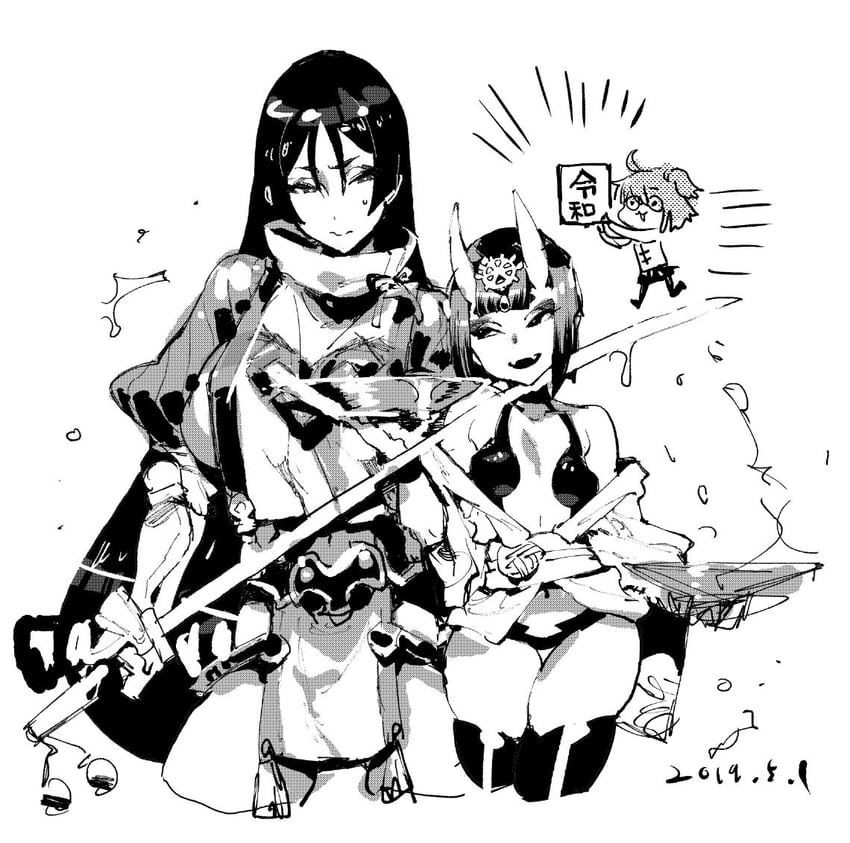 fujimaru ritsuka, shuten douji, and minamoto no raikou (fate and 1 more) drawn by ireading